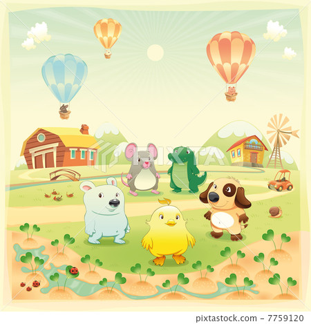 Baby farm animals in the countryside. 7759120
