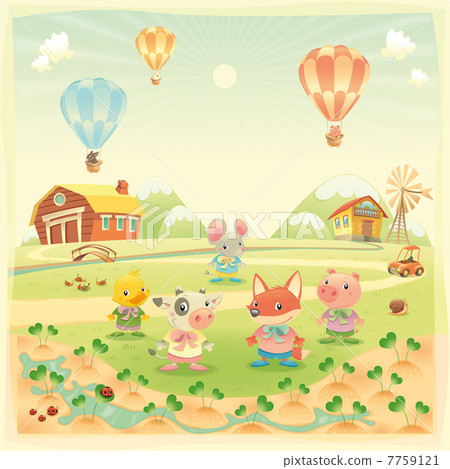 Baby farm animals in the countryside. 7759121