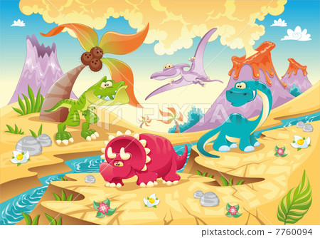 Dinosaurs Family with background. Dinosaurs Family with background. 7760094