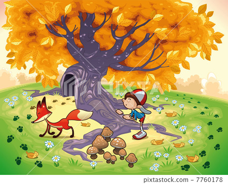 Boy and Fox in the wood. Boy and Fox in the wood. 7760178