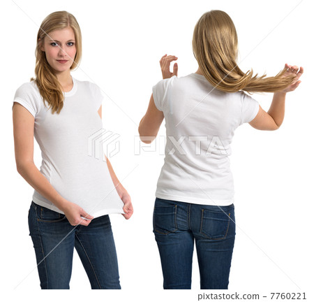 Female with blank white shirt and long hair Female with blank white shirt and long hair 7760221