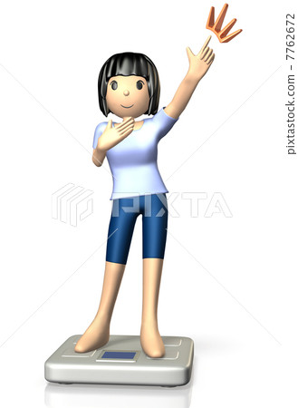 3D rendered image depicting the lady measuring the weight 3D rendered image depicting the lady measuring the weight 7762672