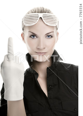 Angry young woman shows middle finger. Isolated on white 7765554