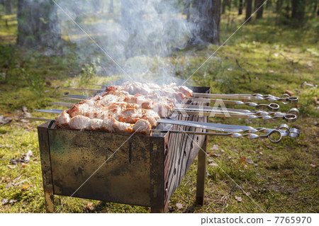 cooking pork shashlik on skewer cooking pork shashlik on skewer 7765970
