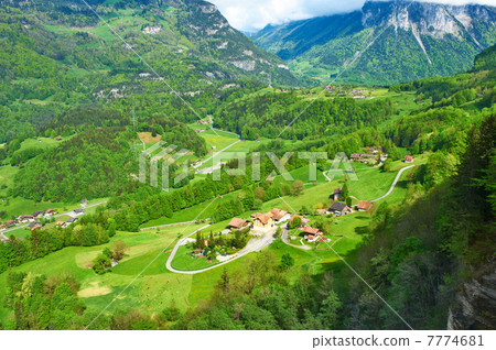 Swiss village at Alps 7774681