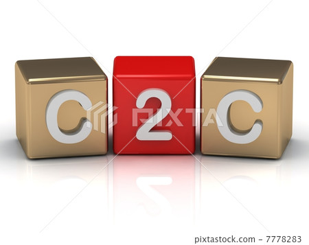 C2C Client to Client symbol on gold and red cubes 7778283