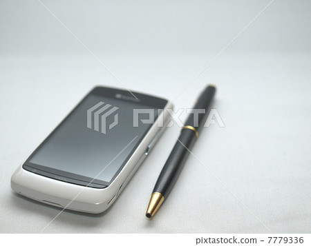 智能手機，筆，圓珠筆，白背 7779336