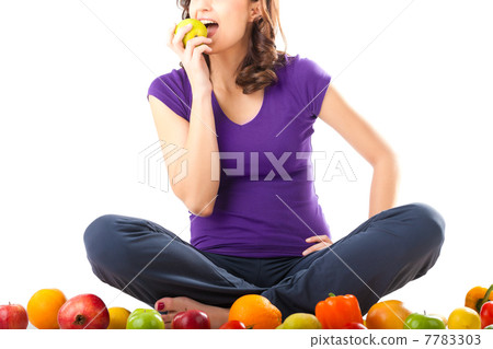 Healthy nutrition - young woman with fruits 7783303