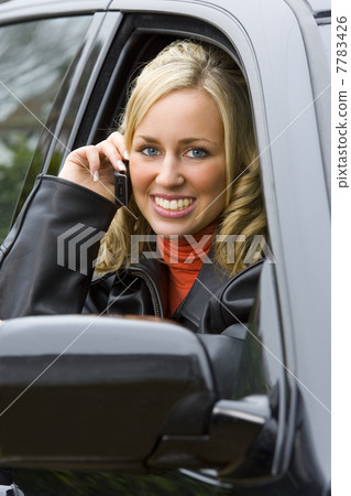 Woman Girl on Cell Phone in Car 7783426