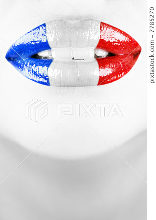 Lips of french patriotic woman. Vertical shot. 7785270