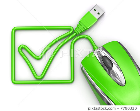 Online checklist. Computer mouse on white isolated background. 7790320