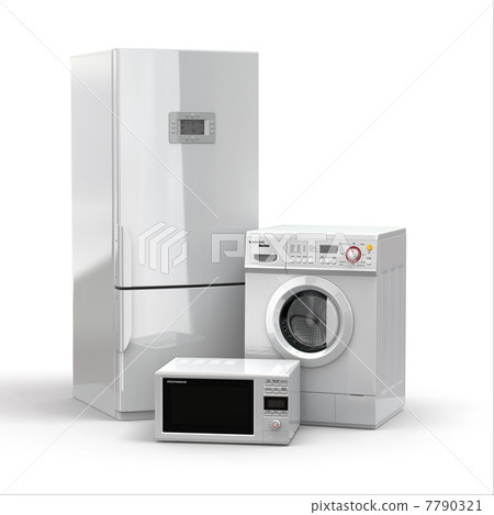 Home appliances. Refrigerator, microwave and washing maching. Home appliances. Refrigerator, microwave and washing maching. 7790321