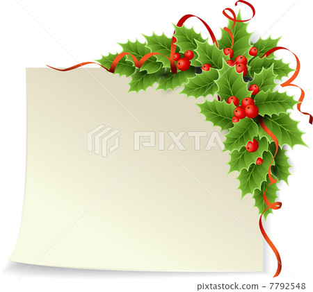 Christmas paper  invitation with holly and streamer 7792548
