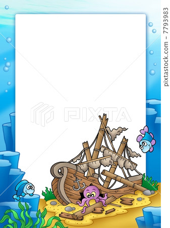 Frame with shipwreck in sea 7793983