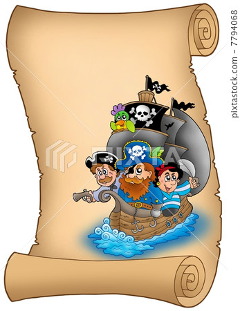 Scroll with saiboat and pirates Scroll with saiboat and pirates 7794068