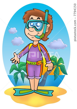 Snorkel diver on beach 7794150