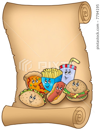 Parchment with various cartoon meals 7794195