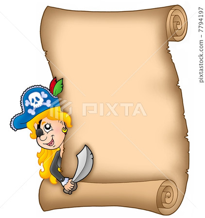 Parchment with lurking pirate girl 7794197