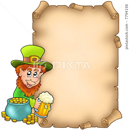 Parchment with leprechaun and gold Parchment with leprechaun and gold 7794198