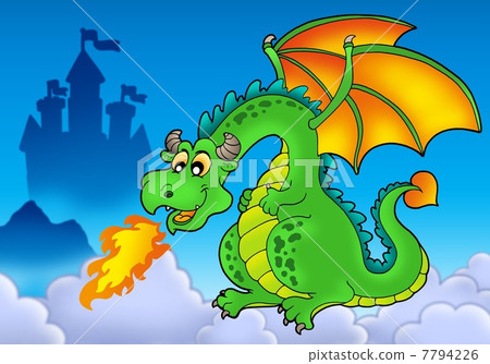 Green fire dragon with castle Green fire dragon with castle 7794226