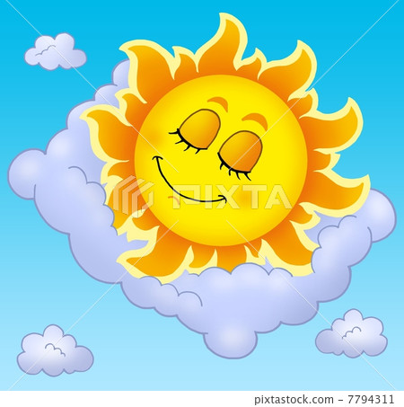 Sleeping Sun with pillow on sky 7794311