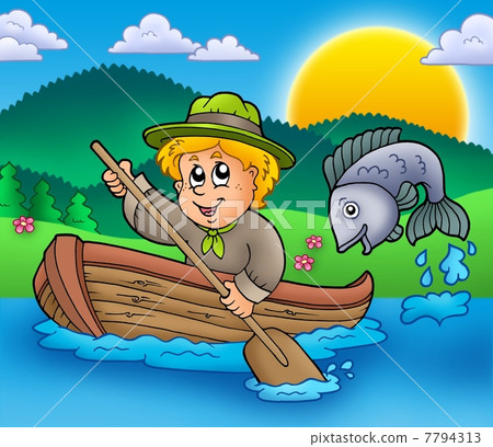 Scout boy in boat 7794313