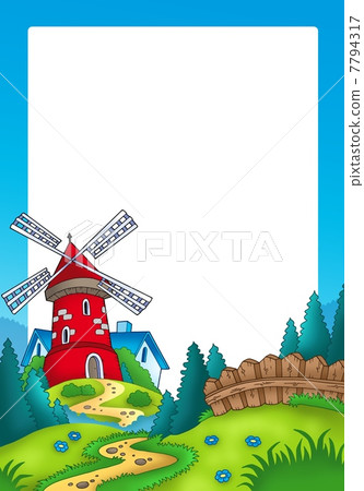 Frame with landscape and red mill Frame with landscape and red mill 7794317