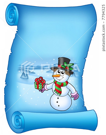Blue parchment with Christmas snowman 7794325