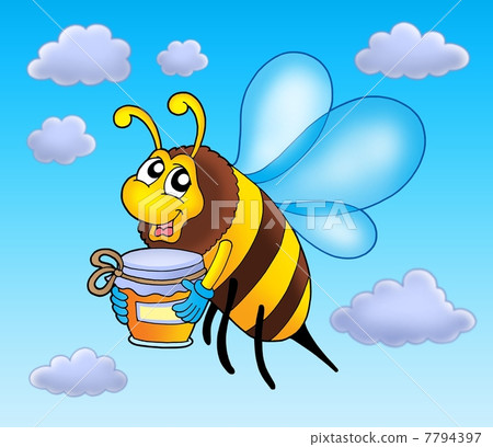 Flying bee holding honey Flying bee holding honey 7794397