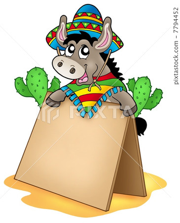 Mexican donkey with wooden table 7794452