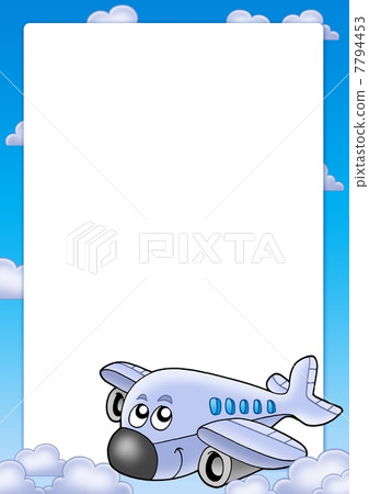 Frame with cute airplane and clouds 7794453