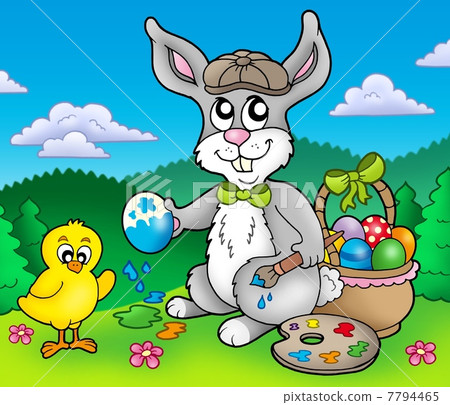 Easter bunny artist and chicken Easter bunny artist and chicken 7794465