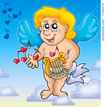 Cupid playing harp on sky Cupid playing harp on sky 7794478