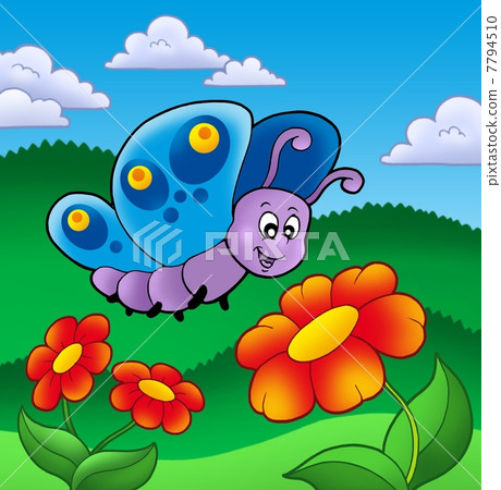 Cute butterfly near red flowers Cute butterfly near red flowers 7794510