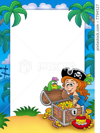 Frame with pirate girl and treasure Frame with pirate girl and treasure 7794527