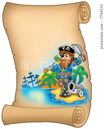Parchment with pirate and cannon Parchment with pirate and cannon 7794535