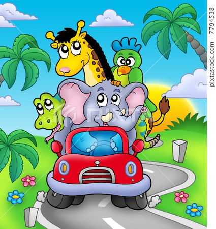 African animals in car on road 7794538