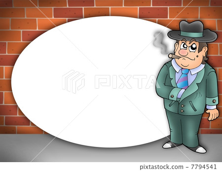 Round frame with cartoon gangster Round frame with cartoon gangster 7794541
