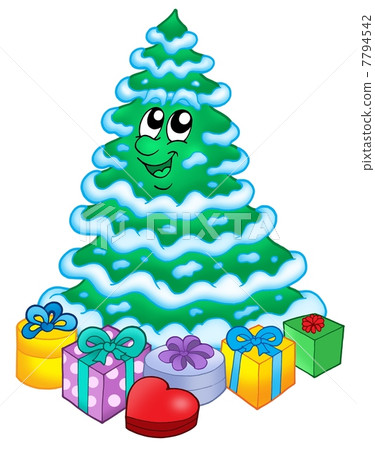 Snowy Christmas tree with gifts Snowy Christmas tree with gifts 7794542