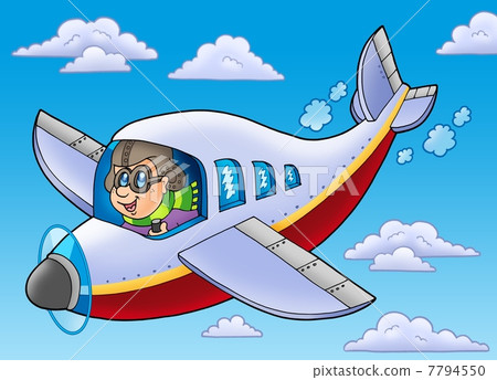 Cartoon aviator on blue sky Cartoon aviator on blue sky 7794550