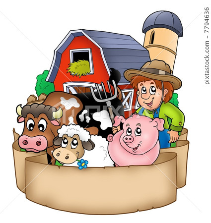 Banner with barn and country animals Banner with barn and country animals 7794636