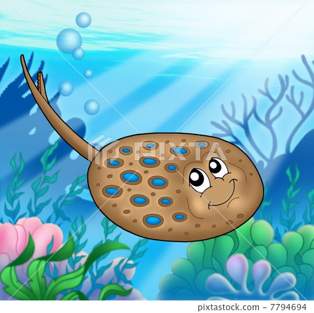 Blue spotted ray swimming in the sea Blue spotted ray swimming in the sea 7794694