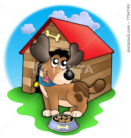 插图素材: cute dog in front of kennel
