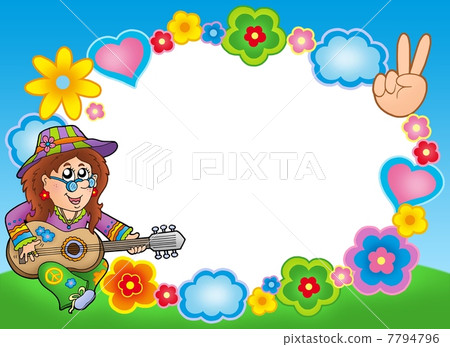 Round hippie frame with guitarist 7794796