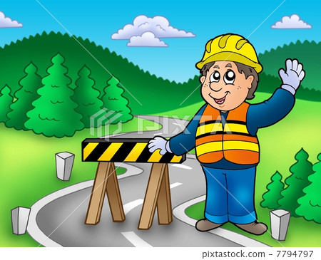 Construction worker standing on road Construction worker standing on road 7794797