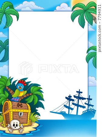 Pirate frame with treasure island Pirate frame with treasure island 7794911