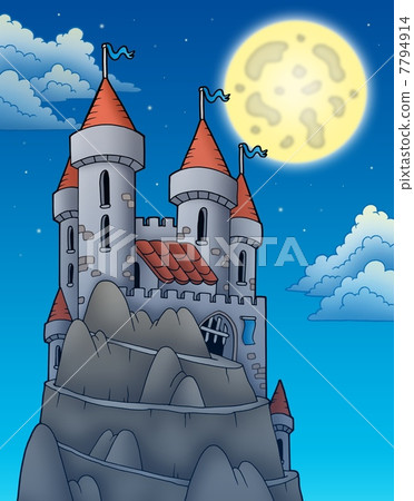 Night view on castle on rock Night view on castle on rock 7794914