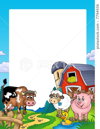 Frame with barn and farm animals - Stock Illustration [7794936] - PIXTA