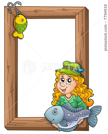 Wooden frame with fisherwoman 7794938