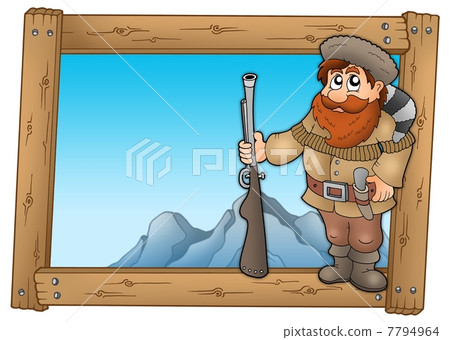 Cartoon trapper in wooden frame 7794964